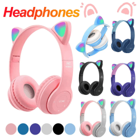 Casque Bluetooth sans fil avec oreilles de chat LED clignotantes P47M