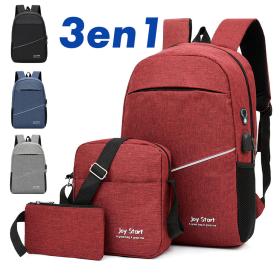 3 PCS Sac à dos multifonctionnel Avec Sortie USB ET Sortie kit-man - Gris